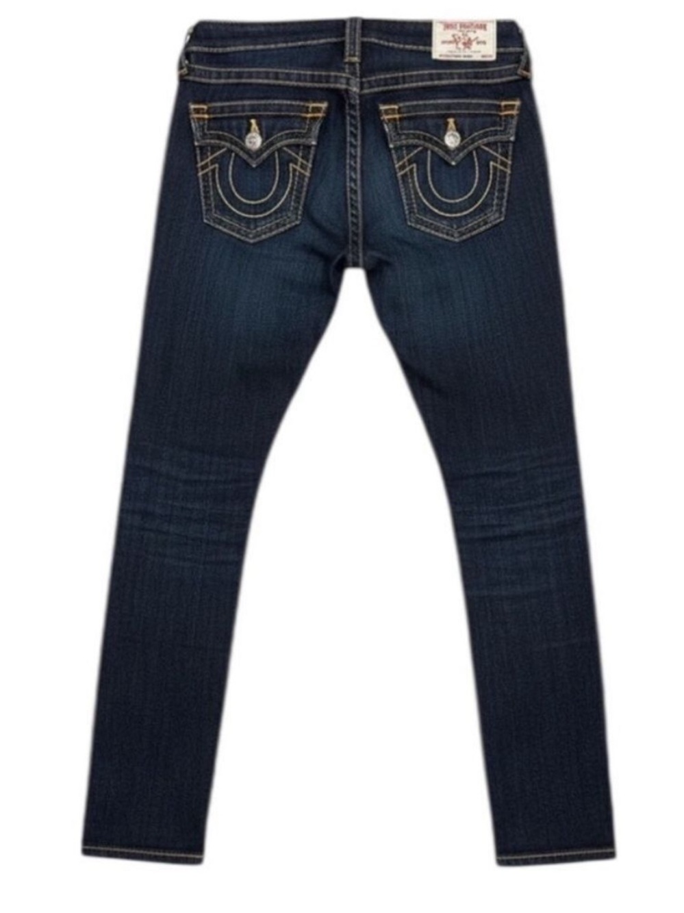 True Religion Super Skinny Jeans Dark Wash Orange Big T Size 27
